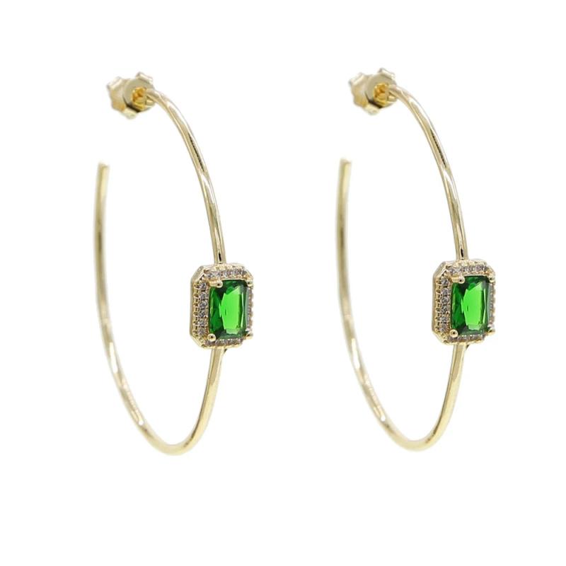 Green Rectangle CZ Hoop Earring Big Round Circle Hoop Women Jewelry