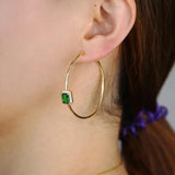 Green Rectangle CZ Hoop Earring Big Round Circle Hoop Women Jewelry