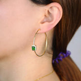 Green Rectangle CZ Hoop Earring Big Round Circle Hoop Women Jewelry