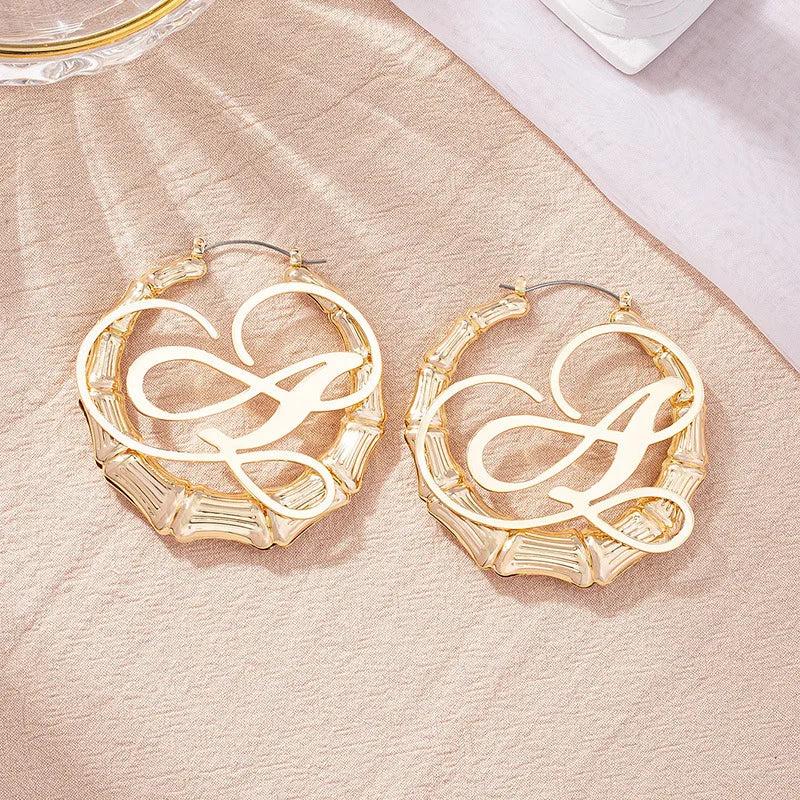 Punk Rock Initial Bamboo Earrings For Women Party Hip-Hop Sexy Jewelry