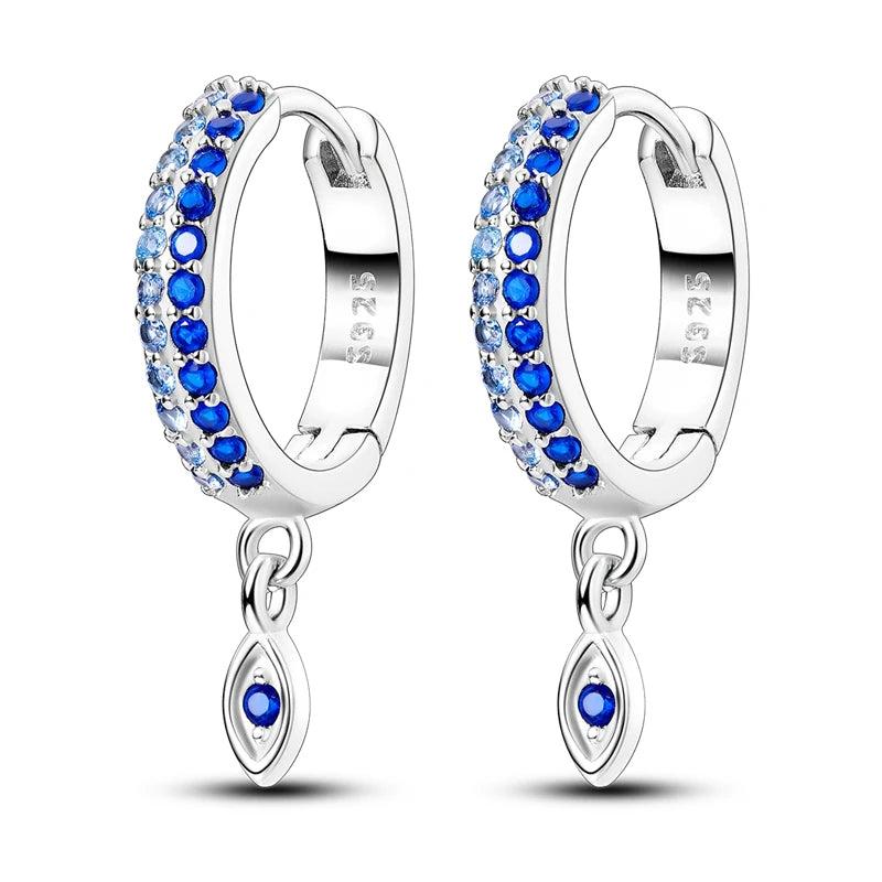 Pave Zircon Eye Silver Hoop Earrings, Female Jewelry