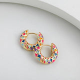 Colorful Enamel Geometric Hoop Earrings Vintage Statement Jewelry