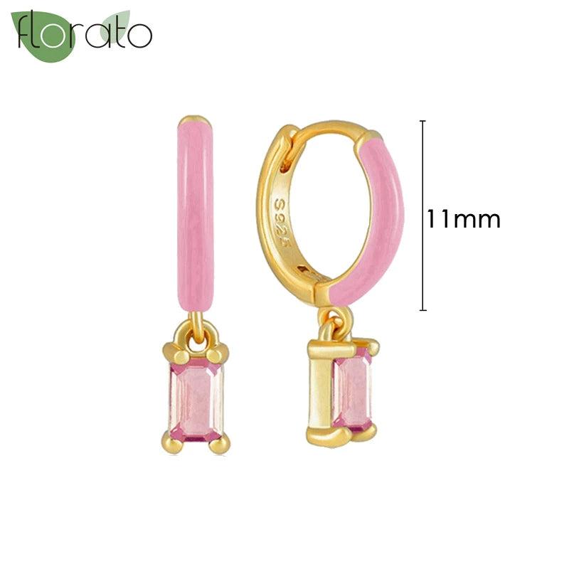 925 Sterling Silver Pink CZ Heart Hoop Earrings for Women