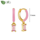 925 Sterling Silver Pink CZ Heart Hoop Earrings for Women
