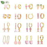 925 Sterling Silver Pink CZ Heart Hoop Earrings for Women
