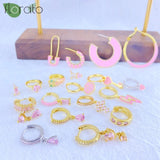 925 Sterling Silver Pink CZ Heart Hoop Earrings for Women
