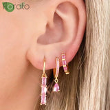 925 Sterling Silver Pink CZ Heart Hoop Earrings for Women