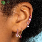 925 Sterling Silver Pink CZ Heart Hoop Earrings for Women
