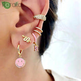 925 Sterling Silver Pink CZ Heart Hoop Earrings for Women