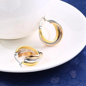 Stainless Steel Multilayered Twist Hoop Earrings 3 Colors