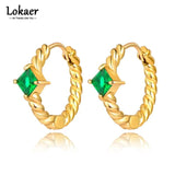 18K Plated Open Hoops Earrings Pink Green CZ Hoops Earrings E22162