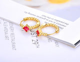 18K Plated Open Hoops Earrings Pink Green CZ Hoops Earrings E22162