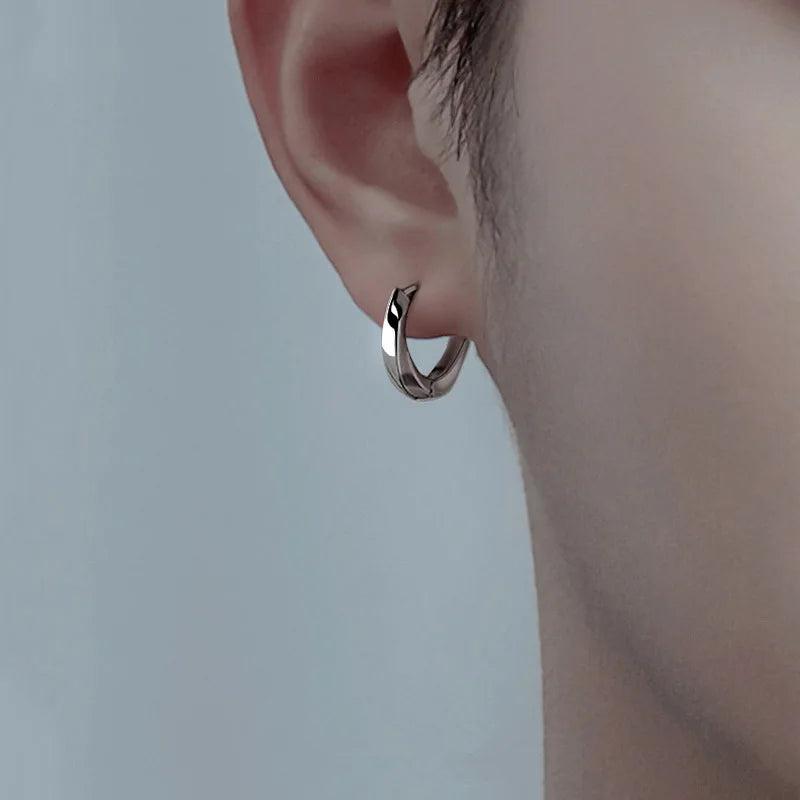 S925 Silver Needle Hoop Earrings Unisex Solid