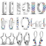 Galaxy Star Moon Zircon Hoop Earrings Silver Jewelry