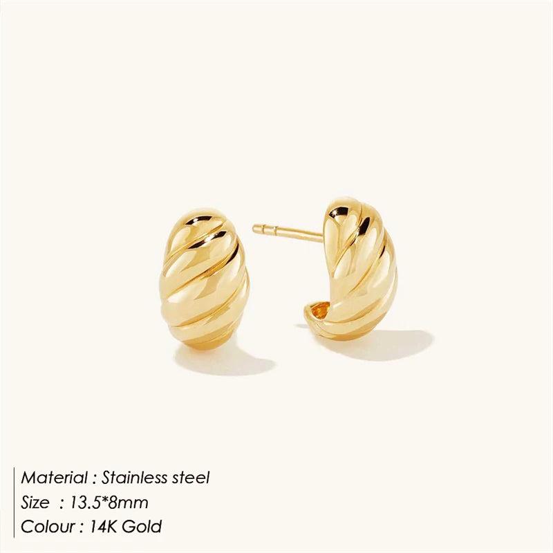 Vintage Croissant Earrings Stainless Steel Plated Stud Piercing Pendientes
