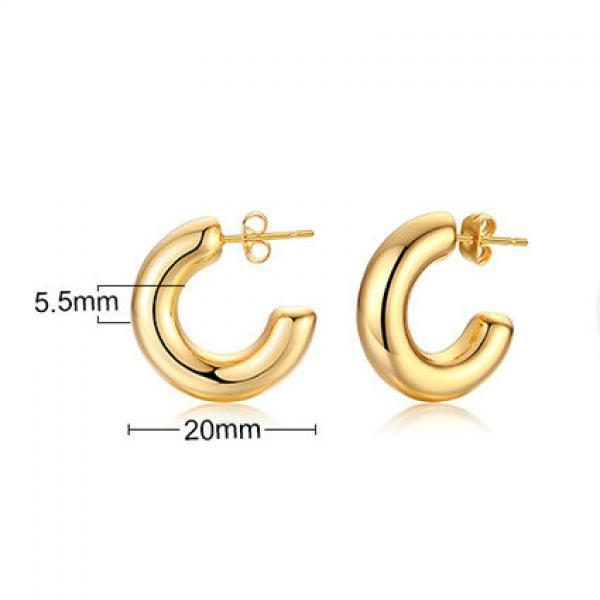 18K SS 20mm CC Shape Hoop Earrings Women Party Jewelry