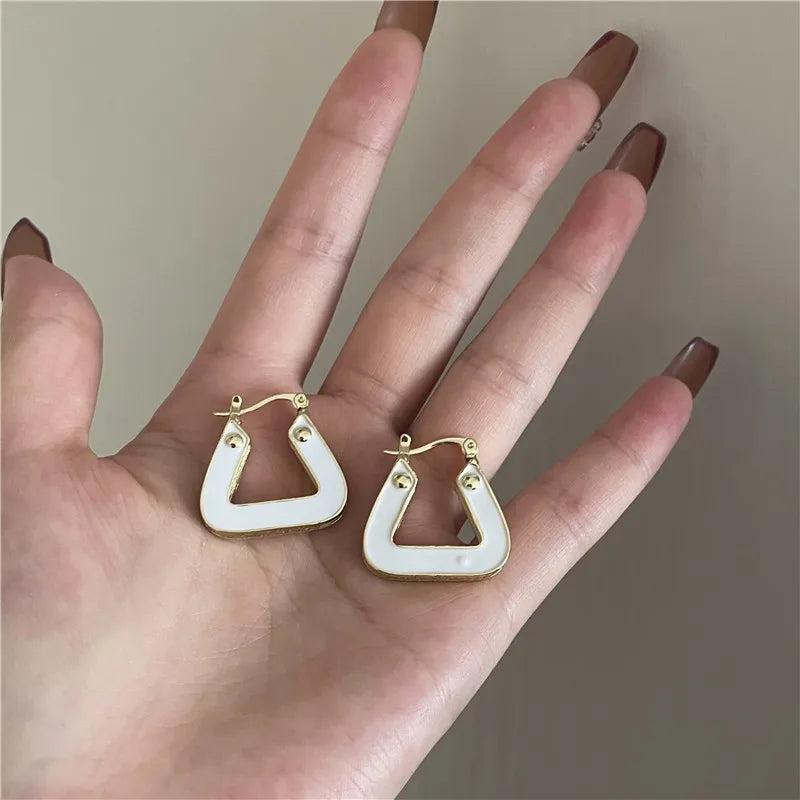 Vintage Enamel Drip Glaze Triangle Hoop Earrings