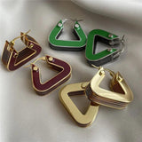 Vintage Enamel Drip Glaze Triangle Hoop Earrings