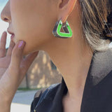 Vintage Enamel Drip Glaze Triangle Hoop Earrings
