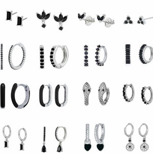 925 Silver Zircon Hoop Earrings Heart/Star Women's Jewelry