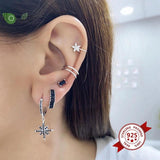 925 Silver Zircon Hoop Earrings Heart/Star Women's Jewelry