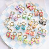Colorful Print Metal Ear Hoops Small Daisy Cherry Plaid Earring