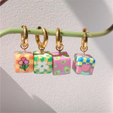 Colorful Print Metal Ear Hoops Small Daisy Cherry Plaid Earring