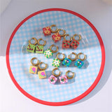 Colorful Print Metal Ear Hoops Small Daisy Cherry Plaid Earring