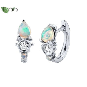 Opal Hoop Earrings CZ Studs 925 Silver