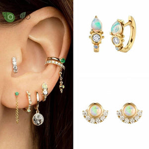 Opal Hoop Earrings CZ Studs 925 Silver