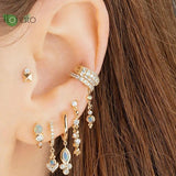 Opal Hoop Earrings CZ Studs 925 Silver