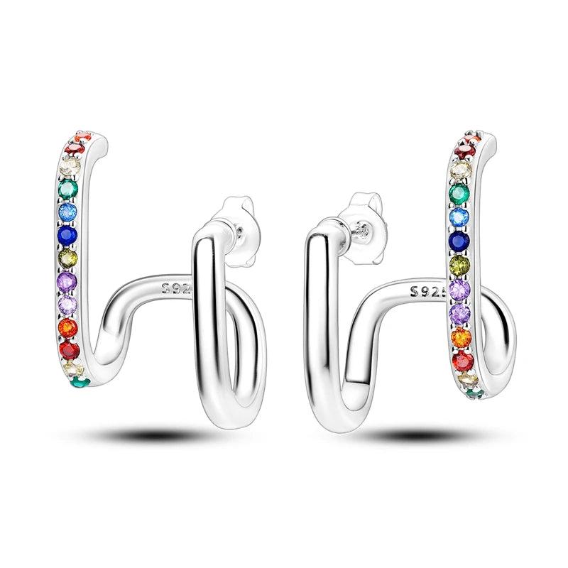 925 Silver Crystal Stars U-Type Earrings