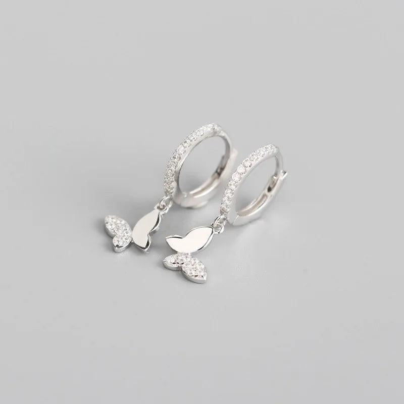 Silver Butterfly Hoop Earrings with Cubic Zircon