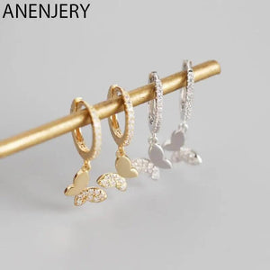 Silver Butterfly Hoop Earrings with Cubic Zircon