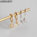 Silver Butterfly Hoop Earrings with Cubic Zircon