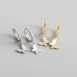 Silver Butterfly Hoop Earrings with Cubic Zircon