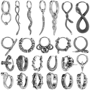 Punk Rock Snake Pattern Hoop Earring Stainless Steel Men Ear Jewelry
