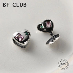 925 Silver Heart Earrings Green Stone Zircon Jewelry