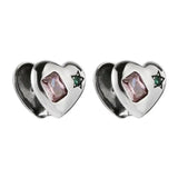 925 Silver Heart Earrings Green Stone Zircon Jewelry