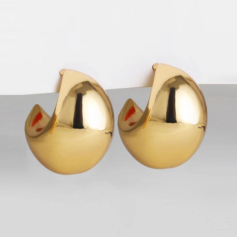 Round Chunky Earrings for Women Lightweight Metal Hoops Jewelry