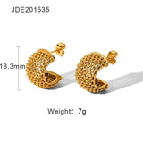 18K Plated Stainless Steel Hoop Earrings for Women, Funky Grid CC Shape