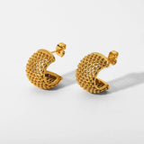 18K Plated Stainless Steel Hoop Earrings for Women, Funky Grid CC Shape