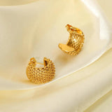 18K Plated Stainless Steel Hoop Earrings for Women, Funky Grid CC Shape