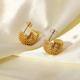 18K Plated Stainless Steel Hoop Earrings for Women, Funky Grid CC Shape