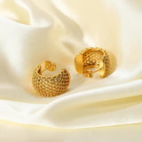 18K Plated Stainless Steel Hoop Earrings for Women, Funky Grid CC Shape