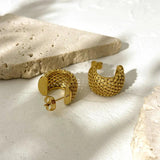 18K Plated Stainless Steel Hoop Earrings for Women, Funky Grid CC Shape