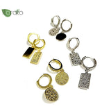 925 Silver Geometric Round Square Pendant Hoop Earrings for Women