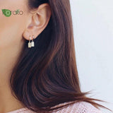 925 Silver Geometric Round Square Pendant Hoop Earrings for Women