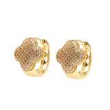 Copper Four Leaf Clover Hoop Earrings Micro-Inlaid Women Daily Wear