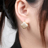 Copper Four Leaf Clover Hoop Earrings Micro-Inlaid Women Daily Wear